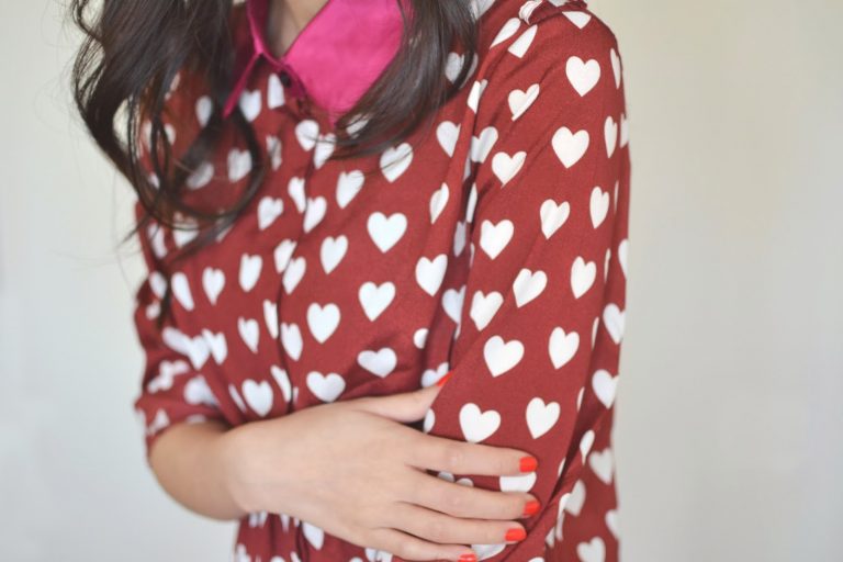 Outfit: Burgundy Heart Print Shirt