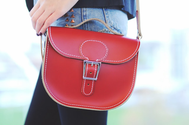 red leather bag, red lather satchel, satchel made in britain